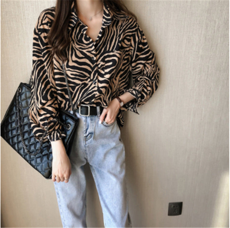 Women's Retro Striped Blouse – Loose Fit, Long Sleeve & Timeless