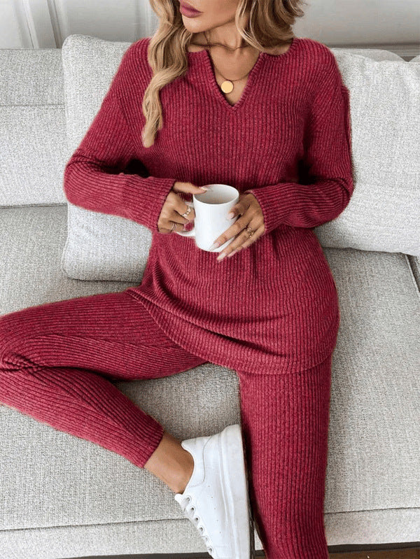 Women's V-Neck Loungewear Set – Stylish Casual Two-Piece
