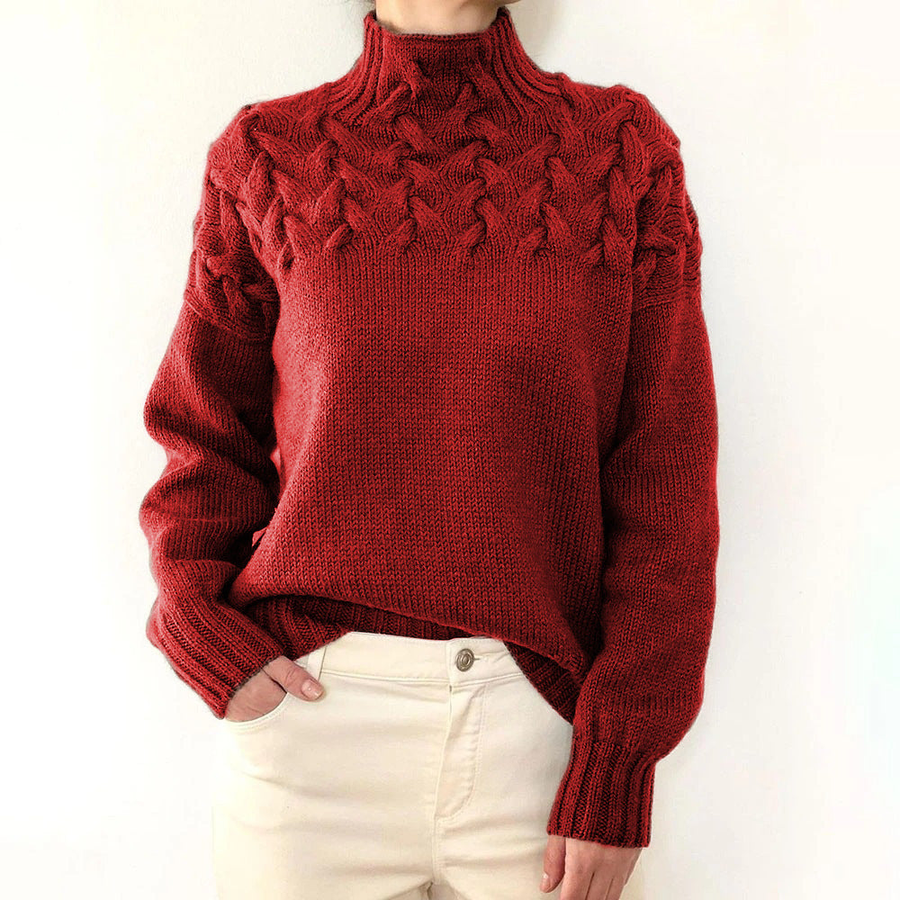 Cable Knit Turtleneck Sweater – Elegant Women's Long-Sleeve Knit Sweater