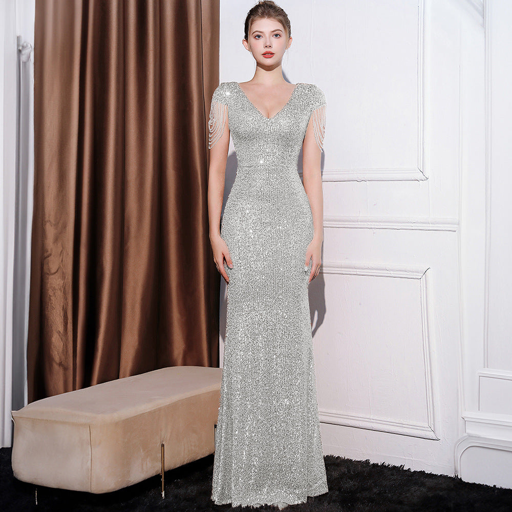 Women's Sequin Maxi Dress | Elegant Slim-Fit Evening Gown