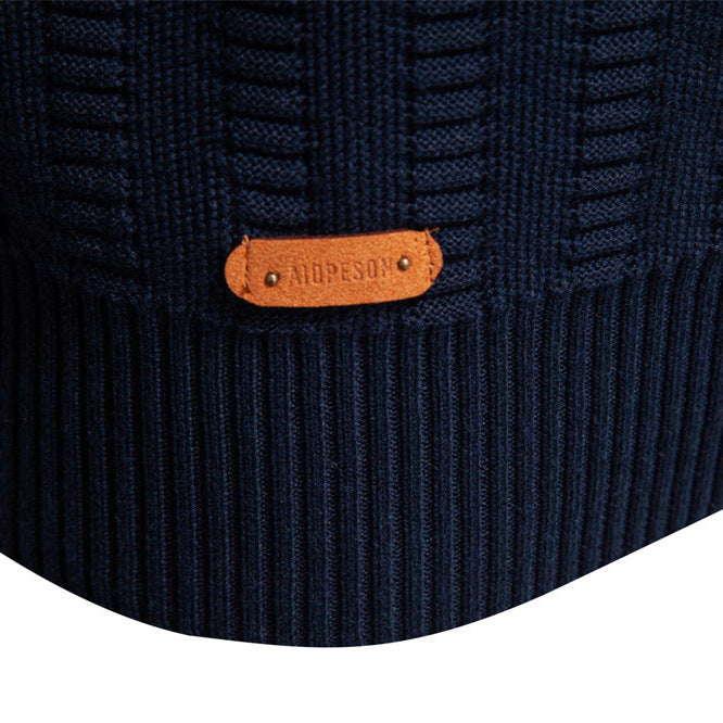 Men's Jacquard Half-Zip Pullover – Stand-Up Collar Stripe Sweater