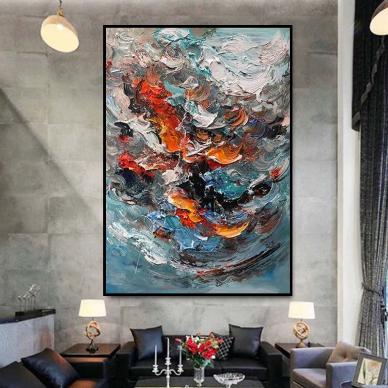 Large 3D Oil Painting | Colorful Abstract Canvas Scandinavian Wall Art