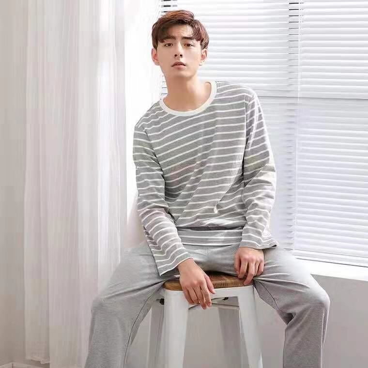 Herren Pyjama Langarm Set | Leichte Nachtwäsche Übergangssaison