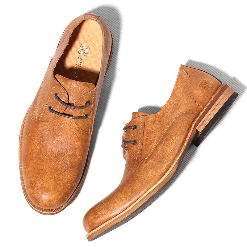 Men's Retro Round Leather Shoes | Breathable British Style