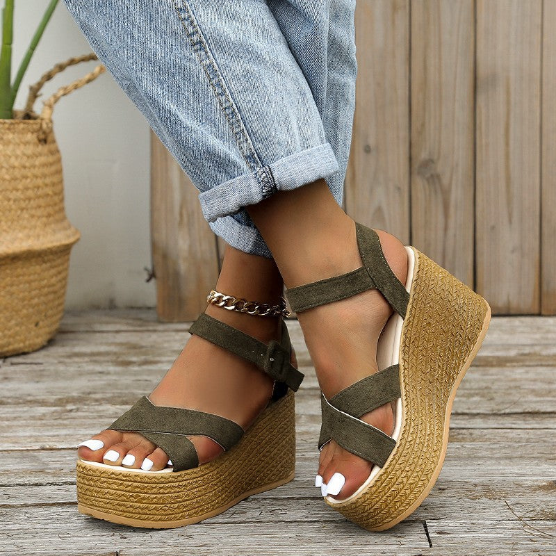 Damen Keilsandalen Kreuzriemen Hanf | Sommer bequem rutschfest Schuhe
