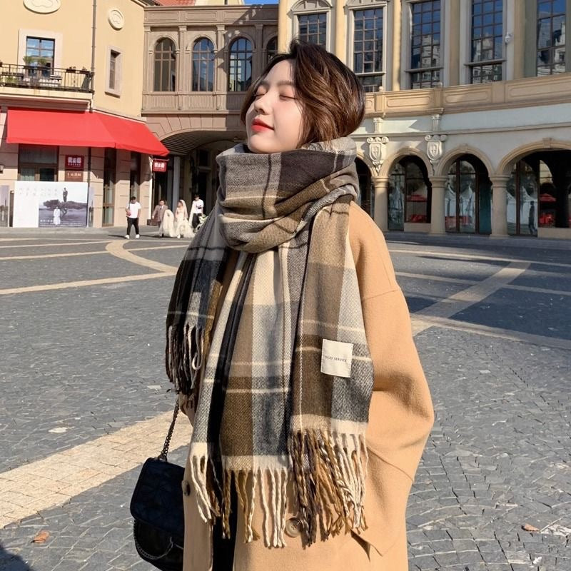 Women's Plaid Scarf Winter Warm Long Soft Thick Scarf Elegant