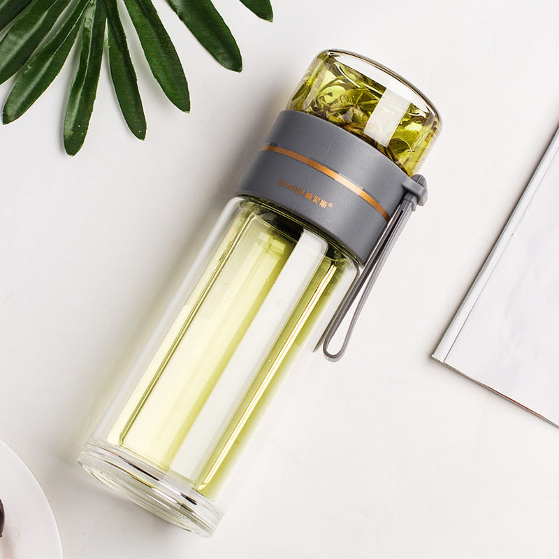 Double-Walled Glass Water Bottle with Tea Infuser – Leak-Proof Premium