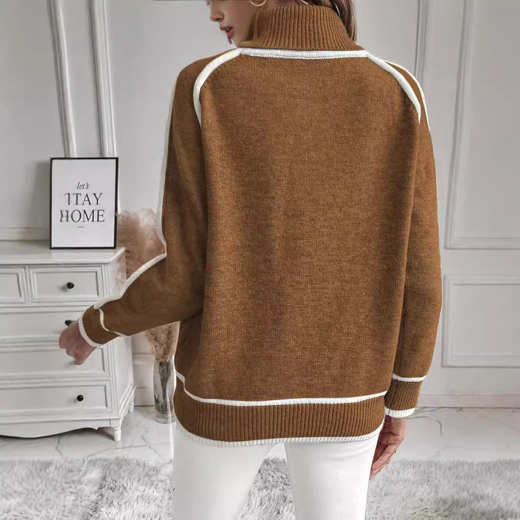 Damen Rollkragenpullover | Eleganter Colorblock Stricklook