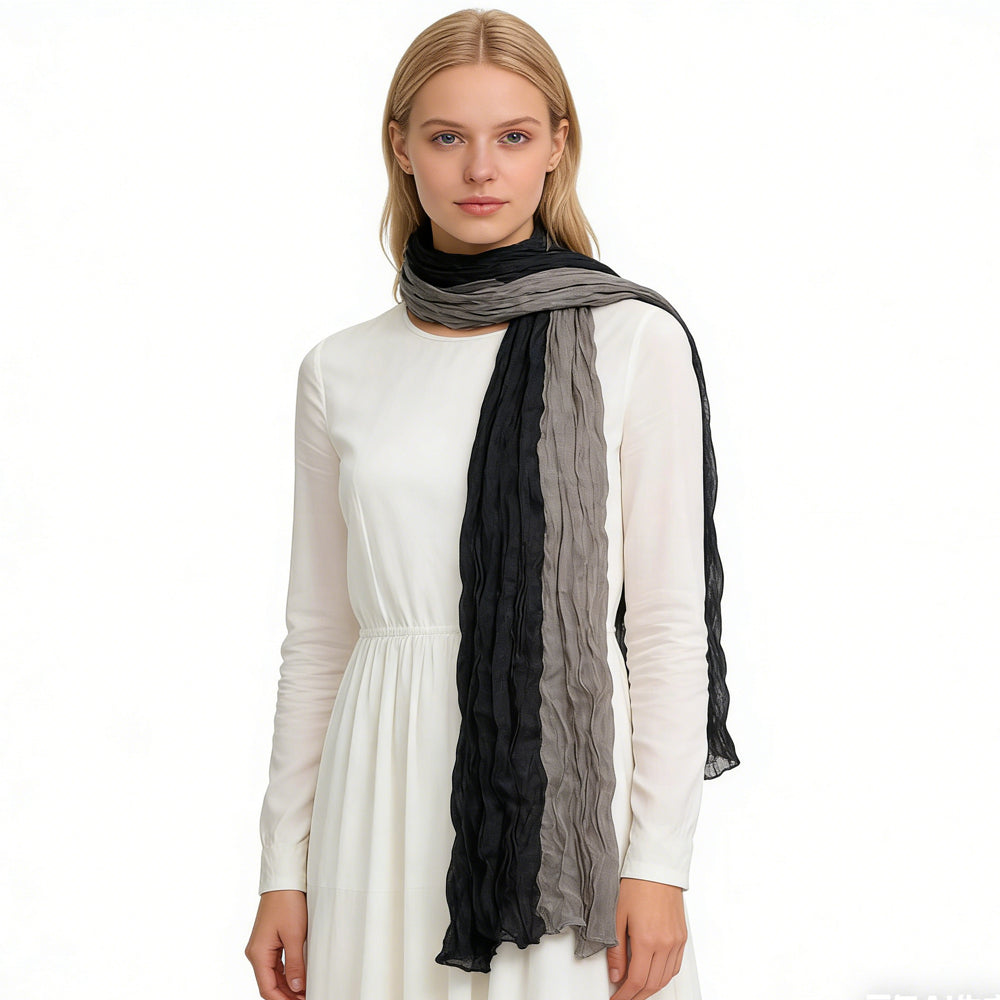 2pcs Textured Casual Scarf, Khaki Black Crinkle Scarf, for Vacation, Daily Life, Evening Party, Office Appropriate Subtlety for Women Men, for Casual Outfits