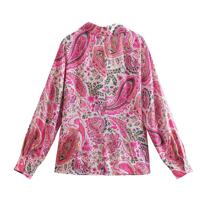 Damen Retro Print Bluse | Casual Langarmshirt Frühling