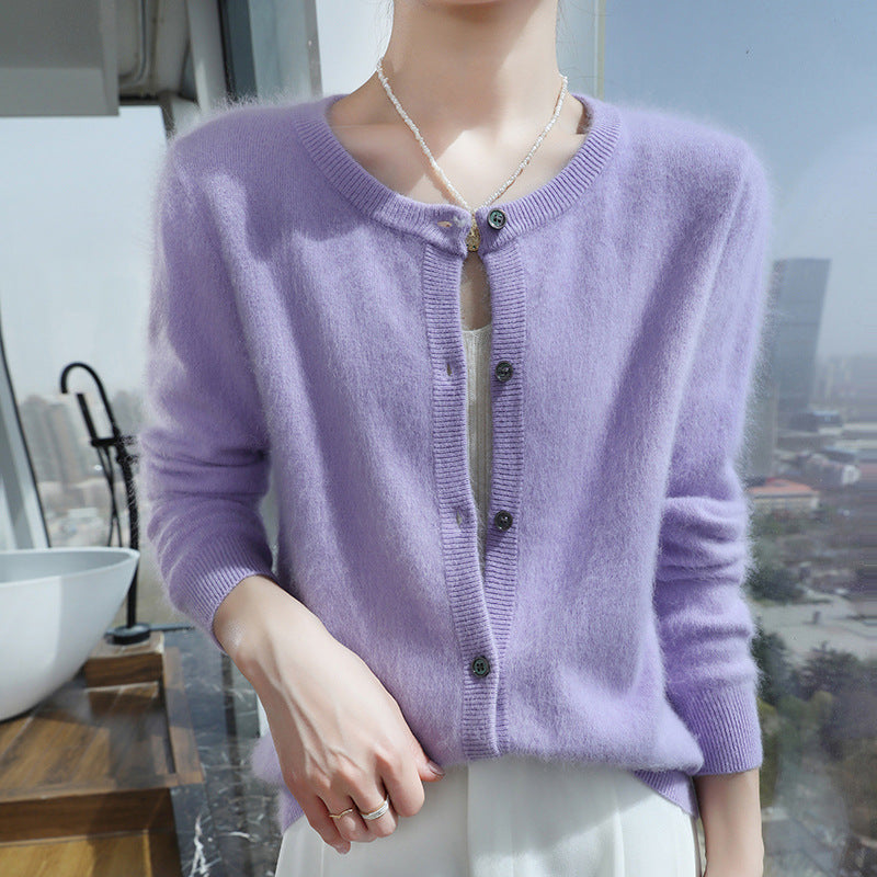 Short Knitted Sweater with Buttons – Loose Women's Cropped Pullover