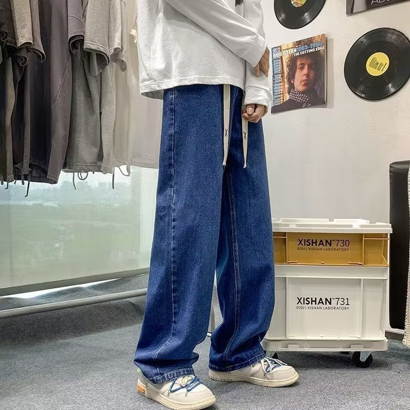 Men's Jeans Japan Style – Drawstring Elastic Waist Denim Pants