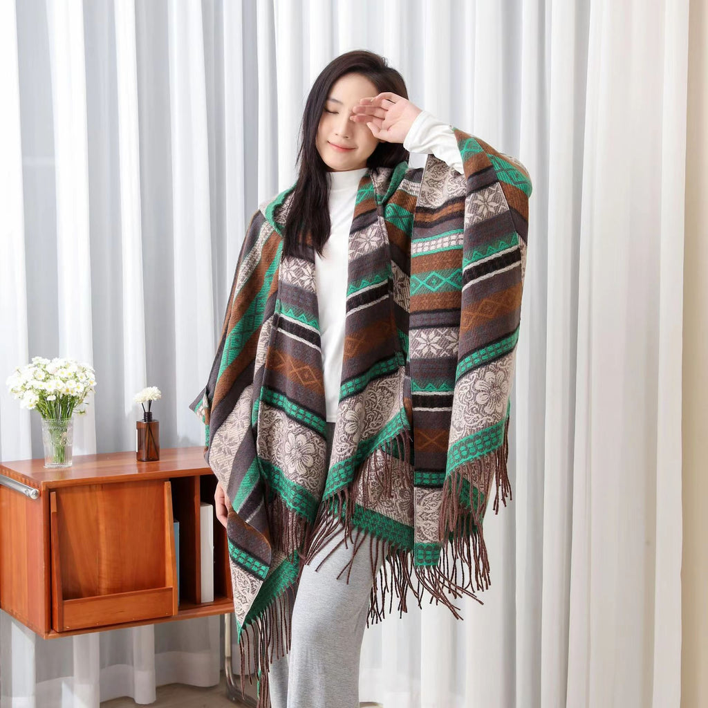 Women's Ethnic Poncho Scarf Cape Printed Warm Stylish