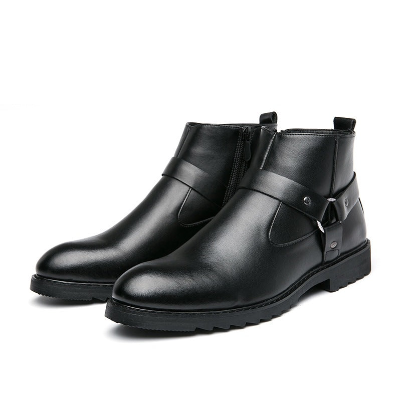 Men's Pointed Toe High Top Leather Boots with Zipper – British Style Ankle Boots Large Sizes