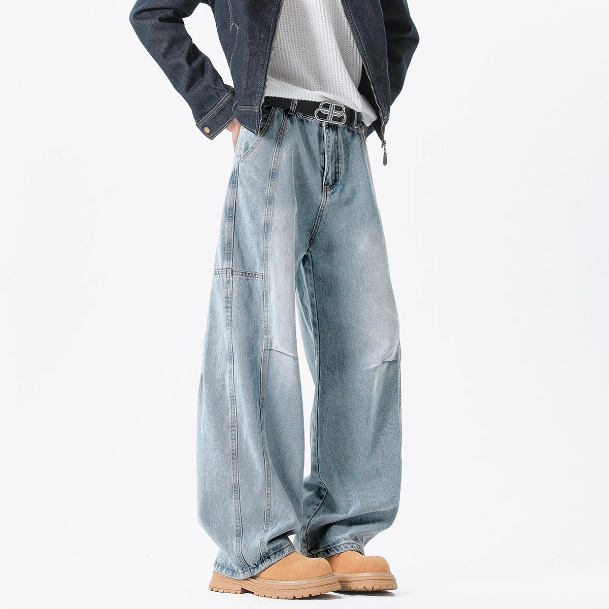 Men's Vintage Jeans Wrinkle Look – Straight Leg Loose Fit Denim