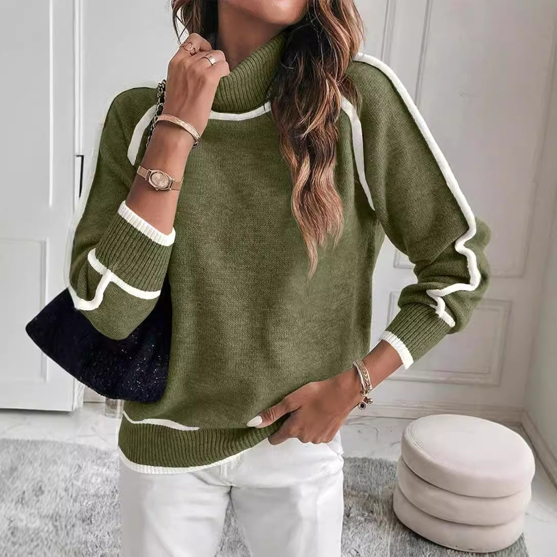 Damen Rollkragenpullover | Eleganter Colorblock Stricklook