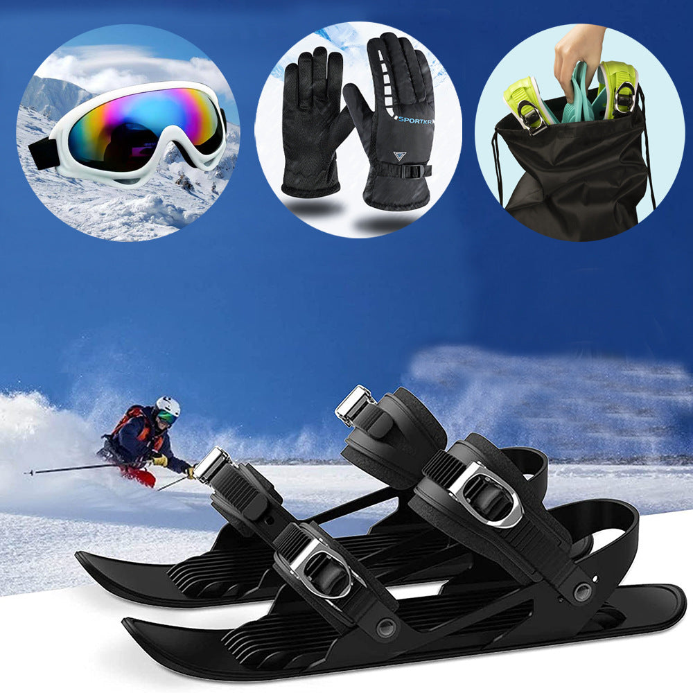 Adjustable Mini Ski Skates | Portable Short Skis Snowblades for Shoes Outdoor