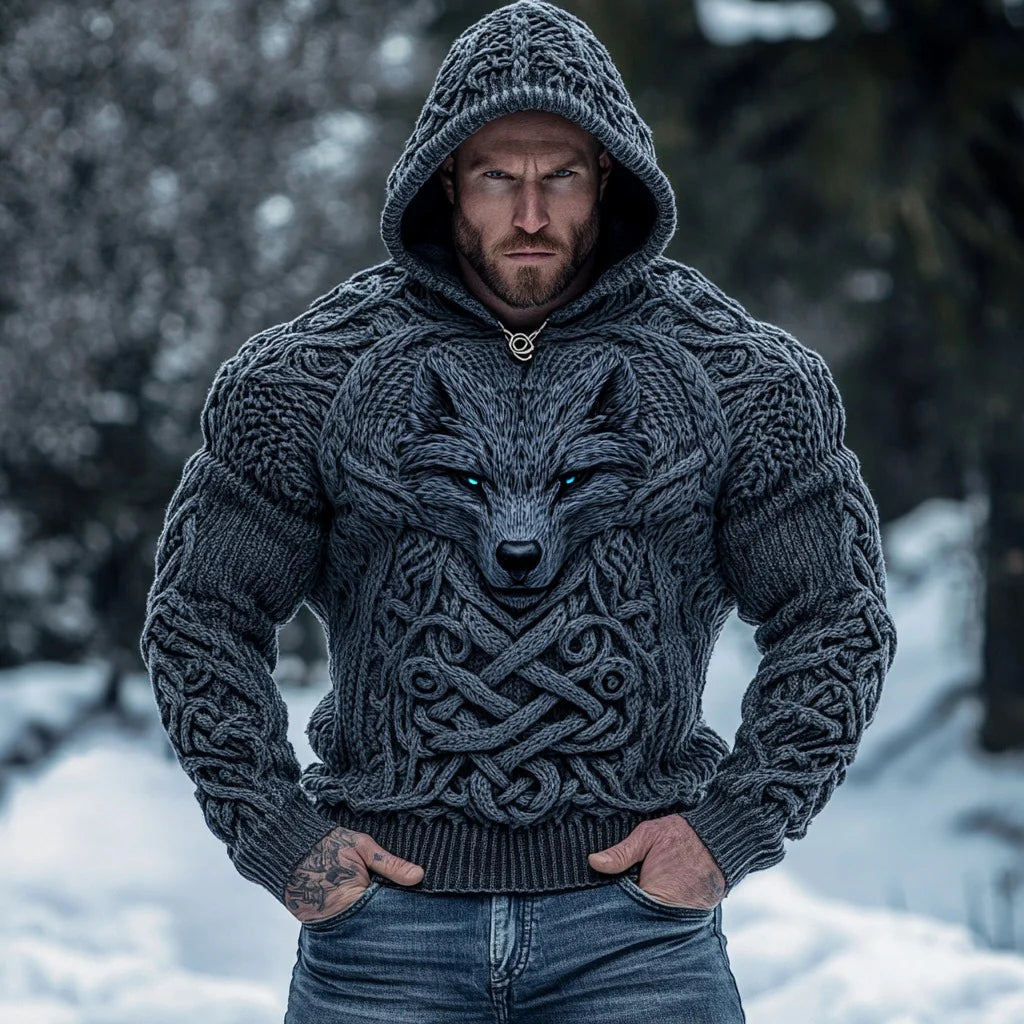 Men's Chunky Knit Hoodie – Long Sleeve Warm Pullover with Hood