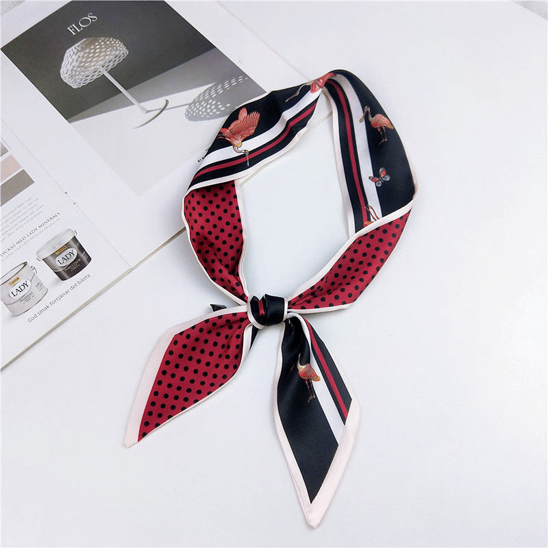 Narrow Women's Silk Scarf Thin Elegant Neckerchief Versatile