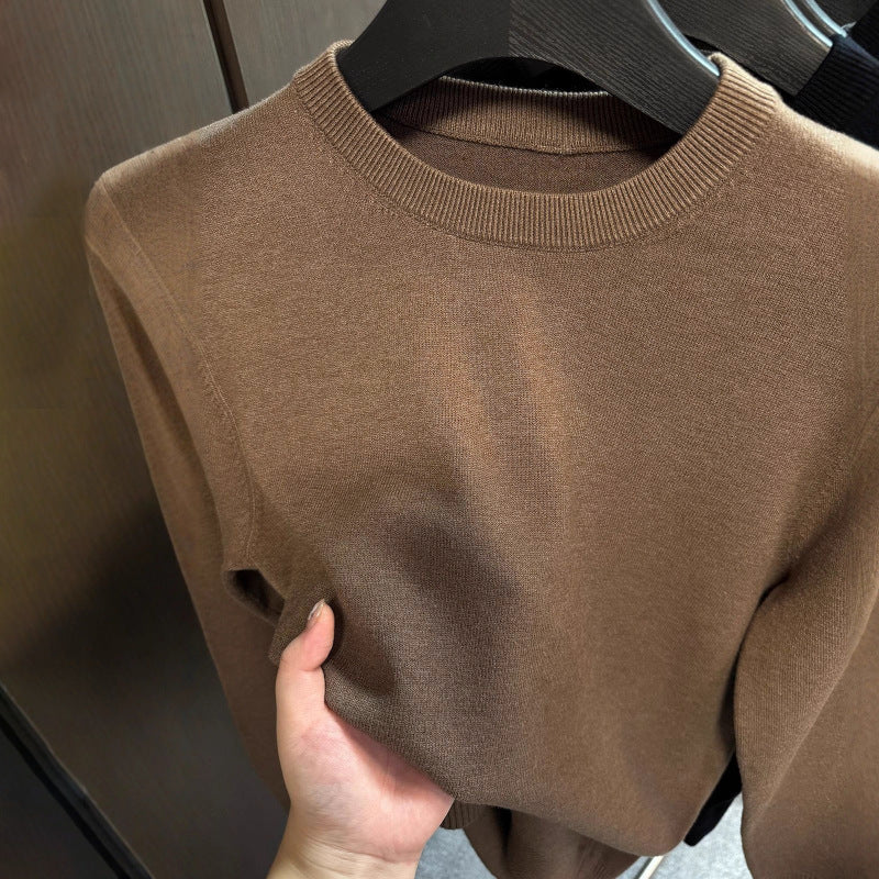 Men's Knitted Crew Neck T-Shirt Plain – Casual Long-Sleeve Basic Pullover