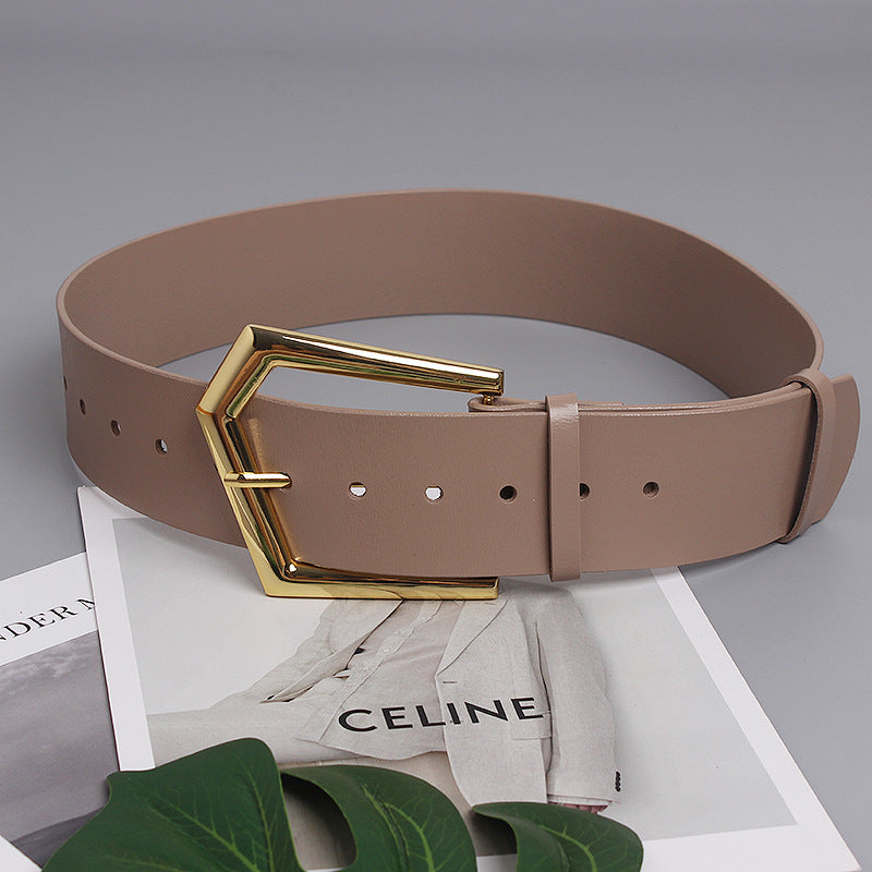 Women's Wide Belt Cowhide Elegant | Large Buckle Luxury Style
