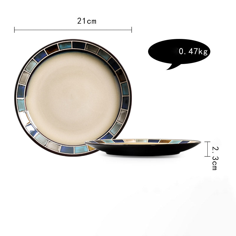 Keramik Teller Vintage | Japanischer Stil Flacher Design Teller
