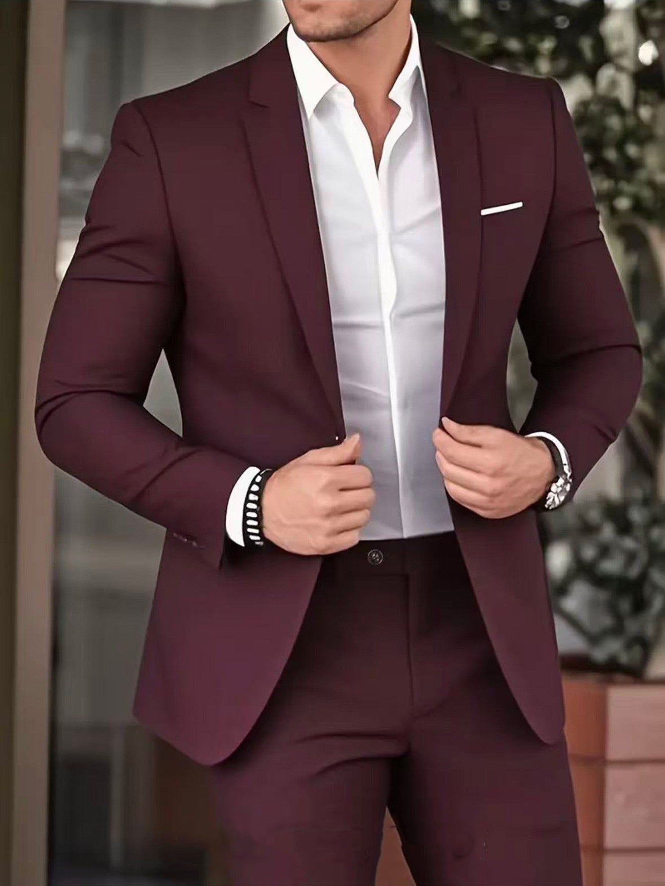 Men's Slim Fit Suit with Trousers – Elegant Formal Business Look