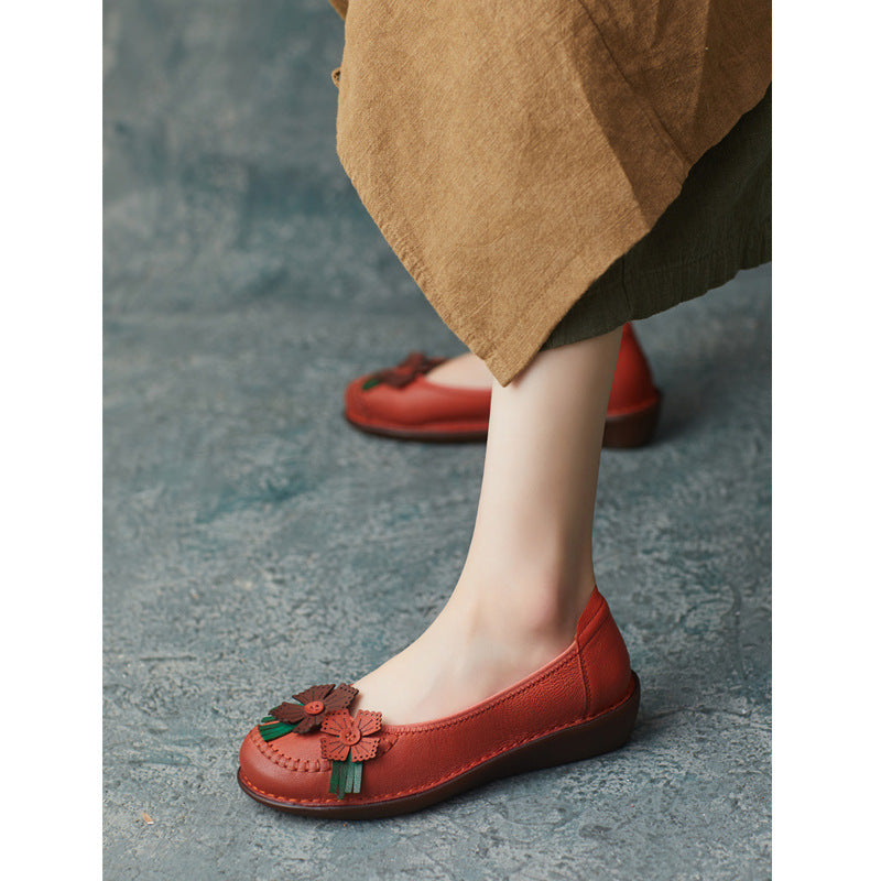 Women's Leather Loafers Ethno | Handmade Retro Floral Comfortable