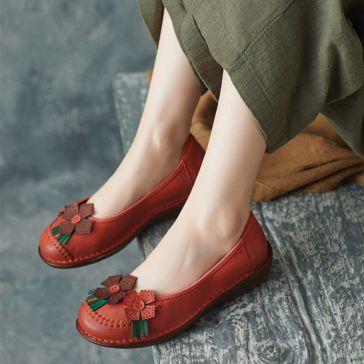Women's Leather Loafers Ethno | Handmade Retro Floral Comfortable