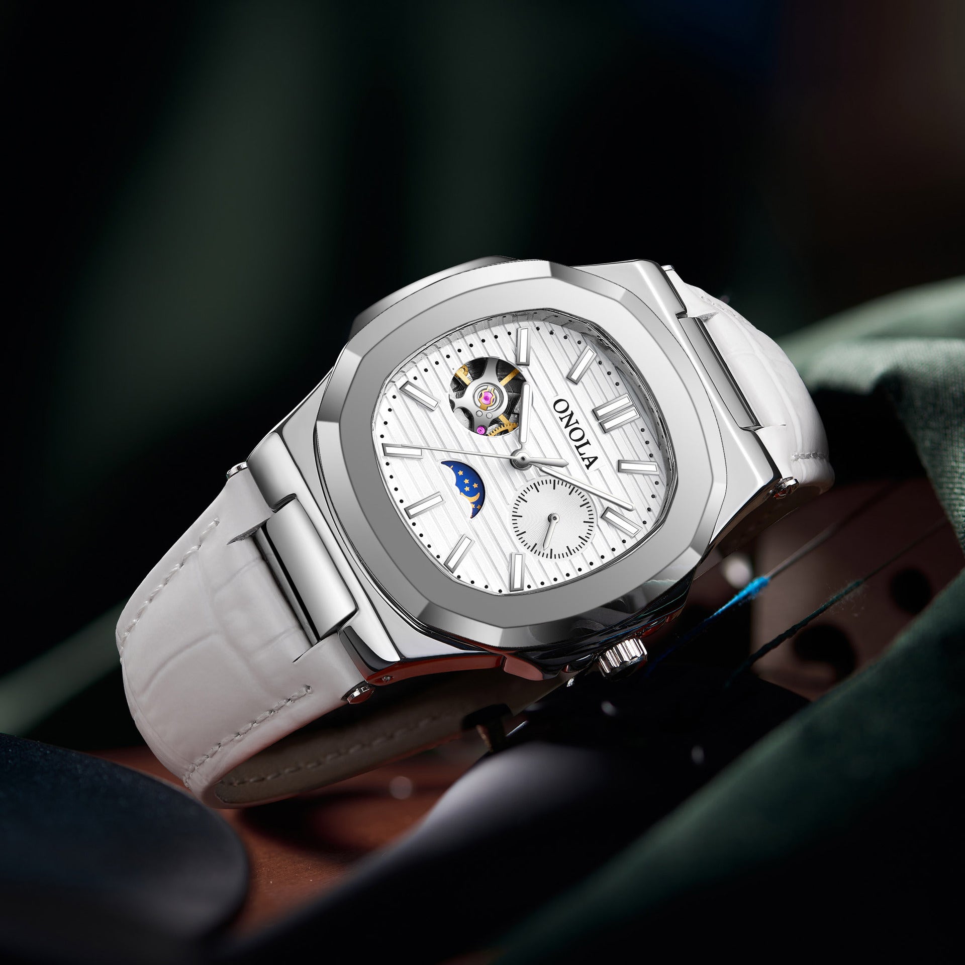 Men's Automatic Watch Luxury | Sun Moon Stars Leather Strap
