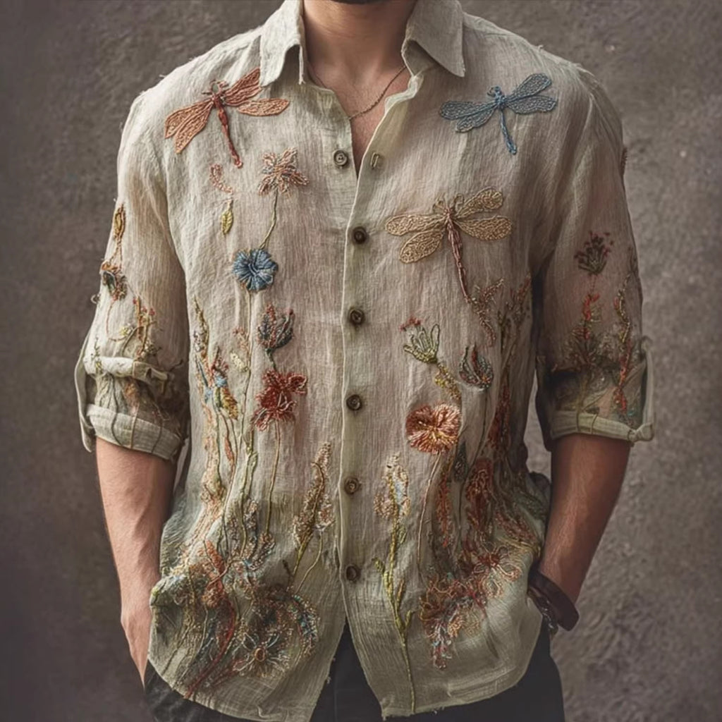 Men's Retro Shirt | Long Sleeve Floral Print Casual Look