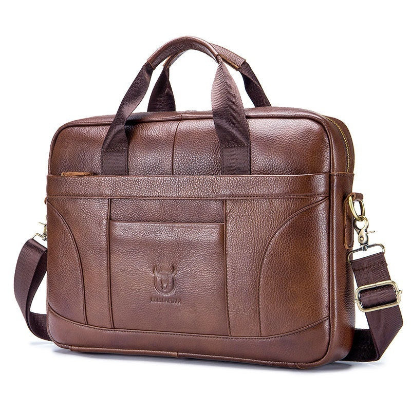 Men's Luxury Full-Grain Leather Briefcase XXL Business Bag with Large Storage Capacity