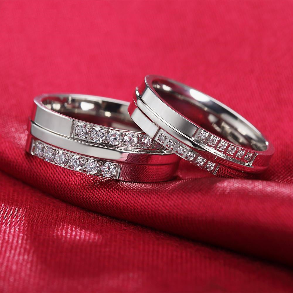 Moderner Titanstahl Paarring mit Zirkon – Eleganter Partner Ring