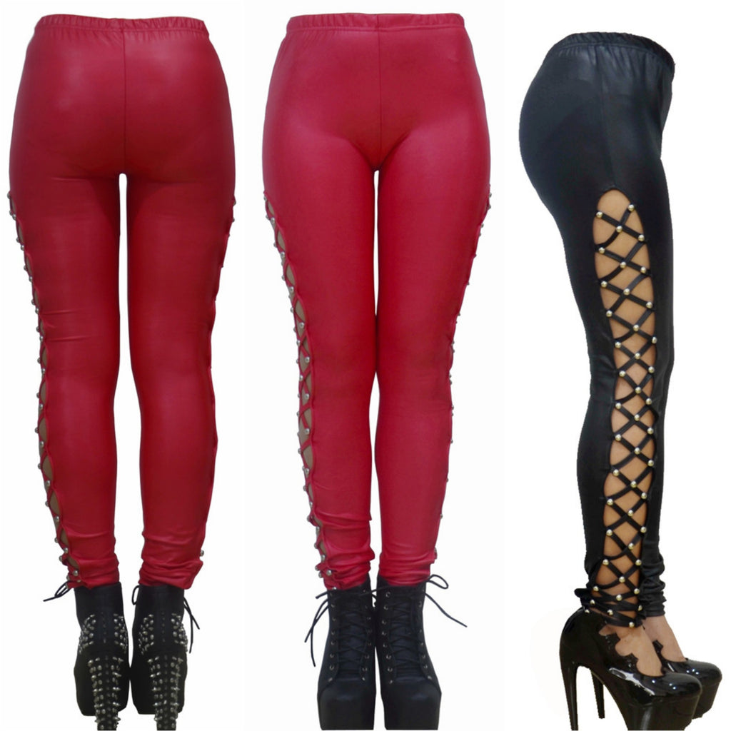 Women's Punk Faux Leather Cropped Pants – Patent Leather Look Trend Pants