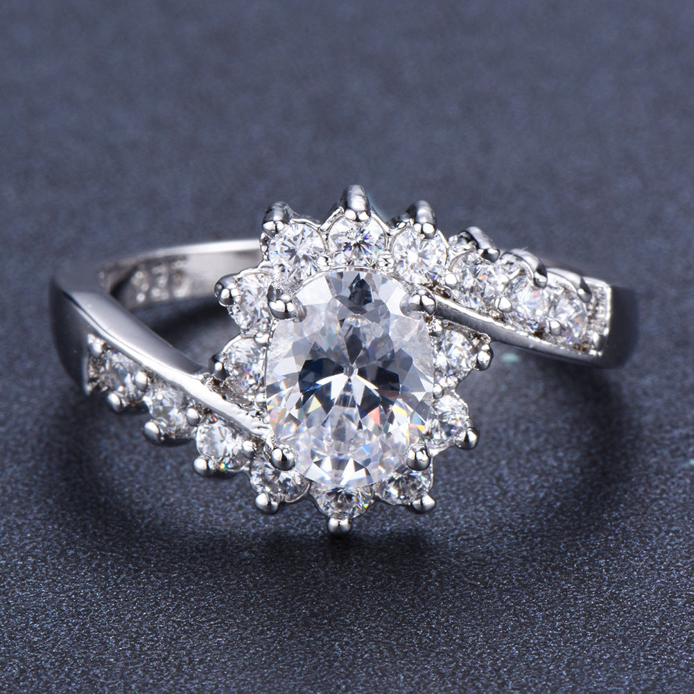 Oval Zirconia Ring Purple Stone | Elegant Women's Ring with Sparkling Stones