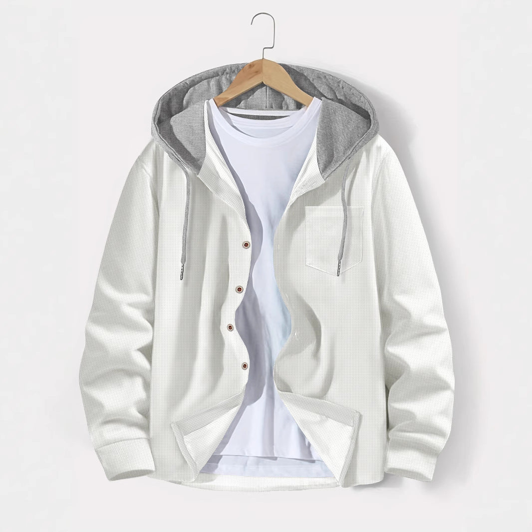 Men's Hooded Cardigan Waffle Knit – Colorblock Casual Jacket