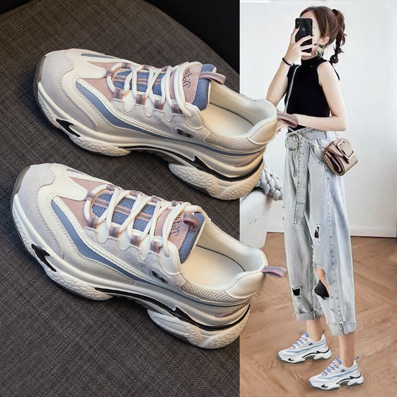 Retro Damen Plateau Sneaker Echtleder | Bequeme Freizeitschuhe