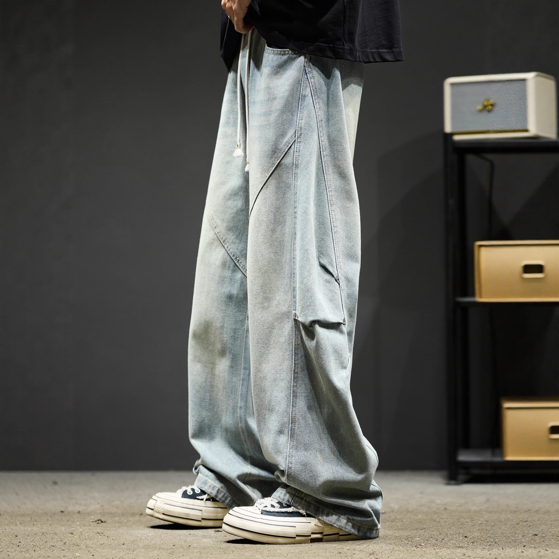Men's Cargo Jeans Wide Leg – Retro Washed Streetwear Pants