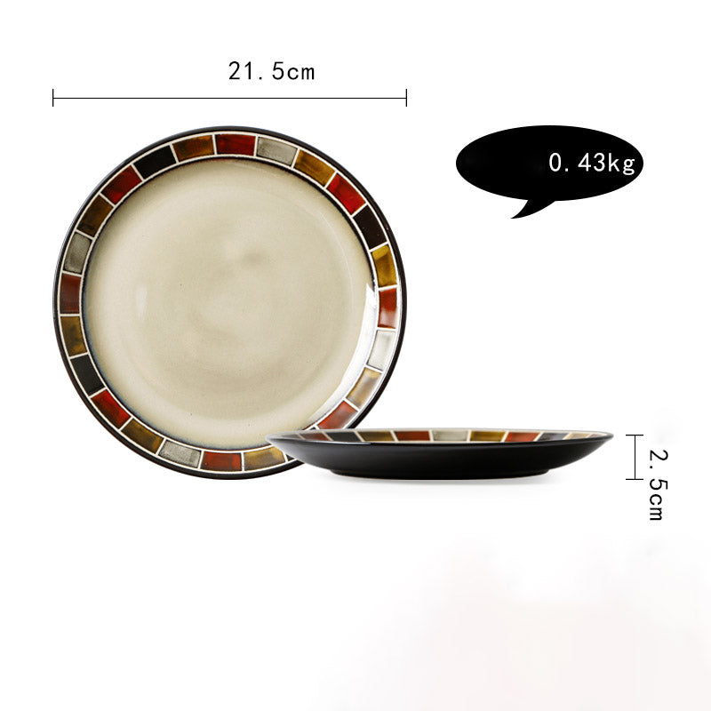 Keramik Teller Vintage | Japanischer Stil Flacher Design Teller