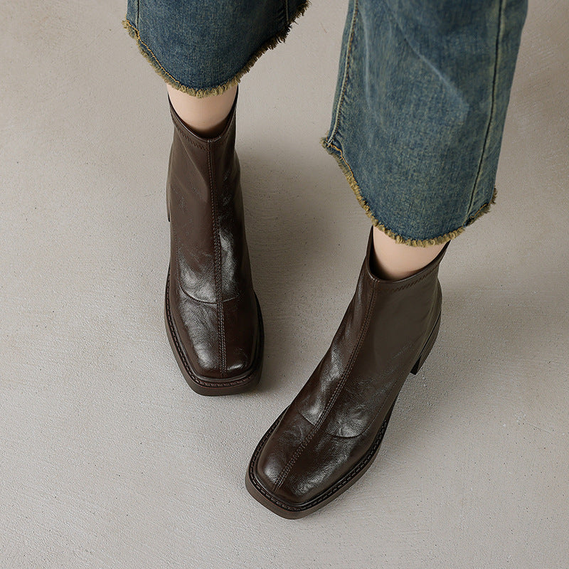Women's Ankle Boots with Block Heel – Square Toe Elegance Boots