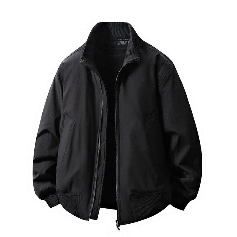 Men's Stand-Up Collar Jacket Loose Fit – Double Zipper Coat