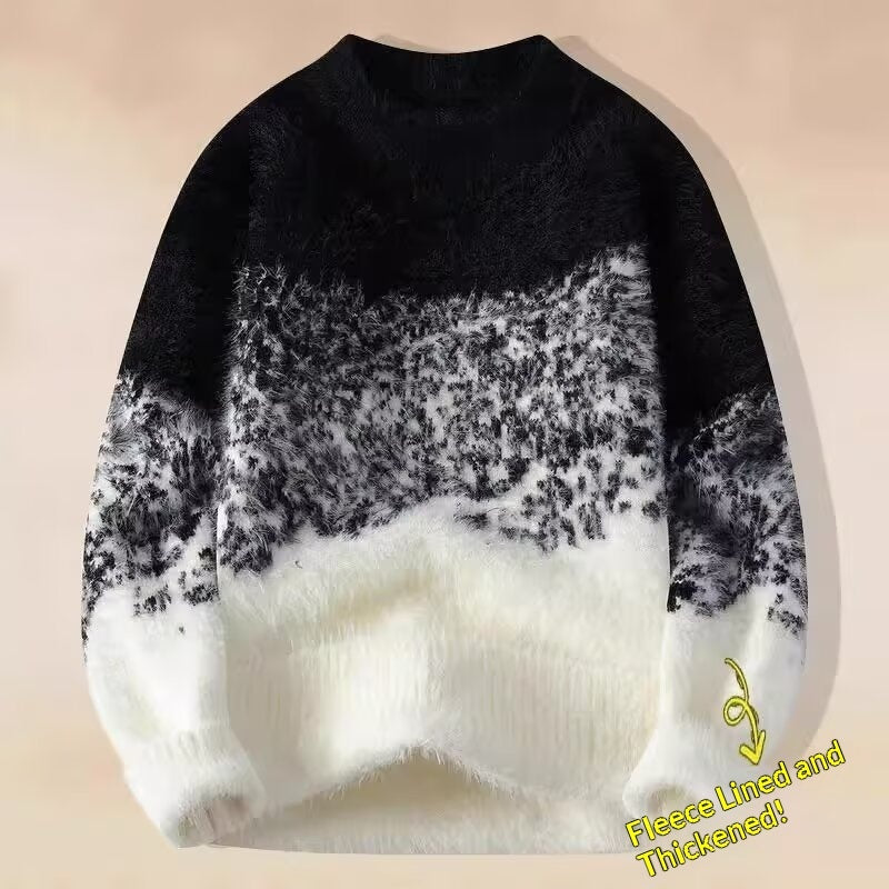 Herren Mink Fleece Pullover – Farbverlauf Strick Sweater Warm