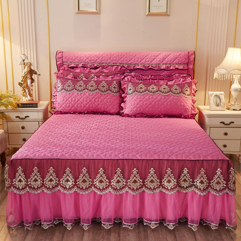 Quilted Lace Bed Skirt | Elegant Dust Ruffle Bed Frame Decor