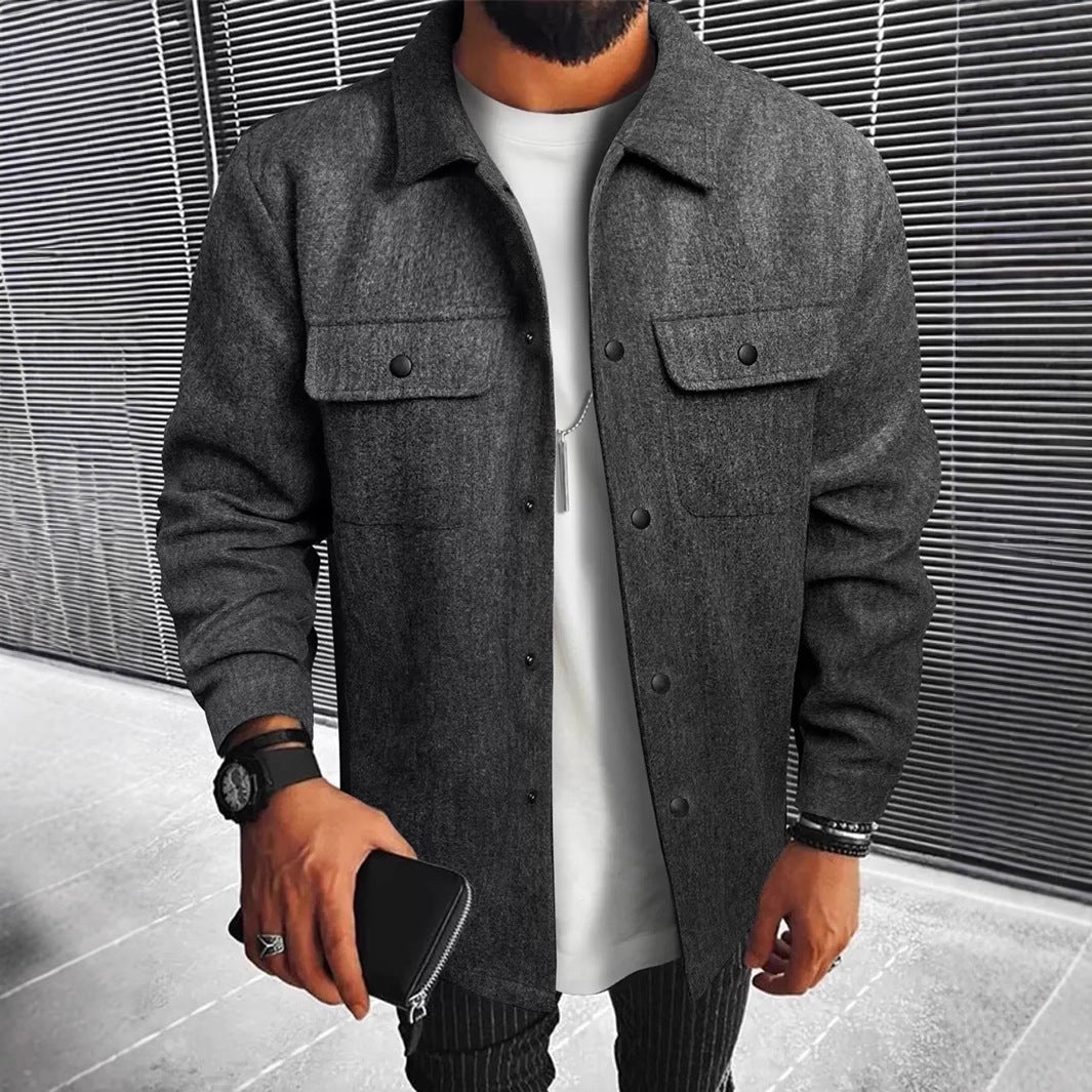 Men's Coat with Button Placket – Elegant Overcoat with Pockets
