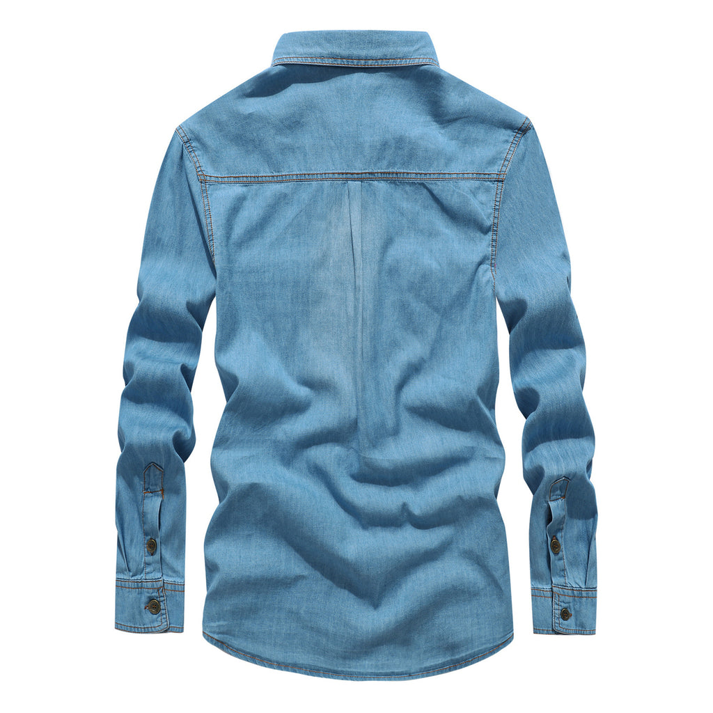 Men's Denim Long-Sleeve Shirt made from Cotton Blend – Casual Modern Leisure Shirt