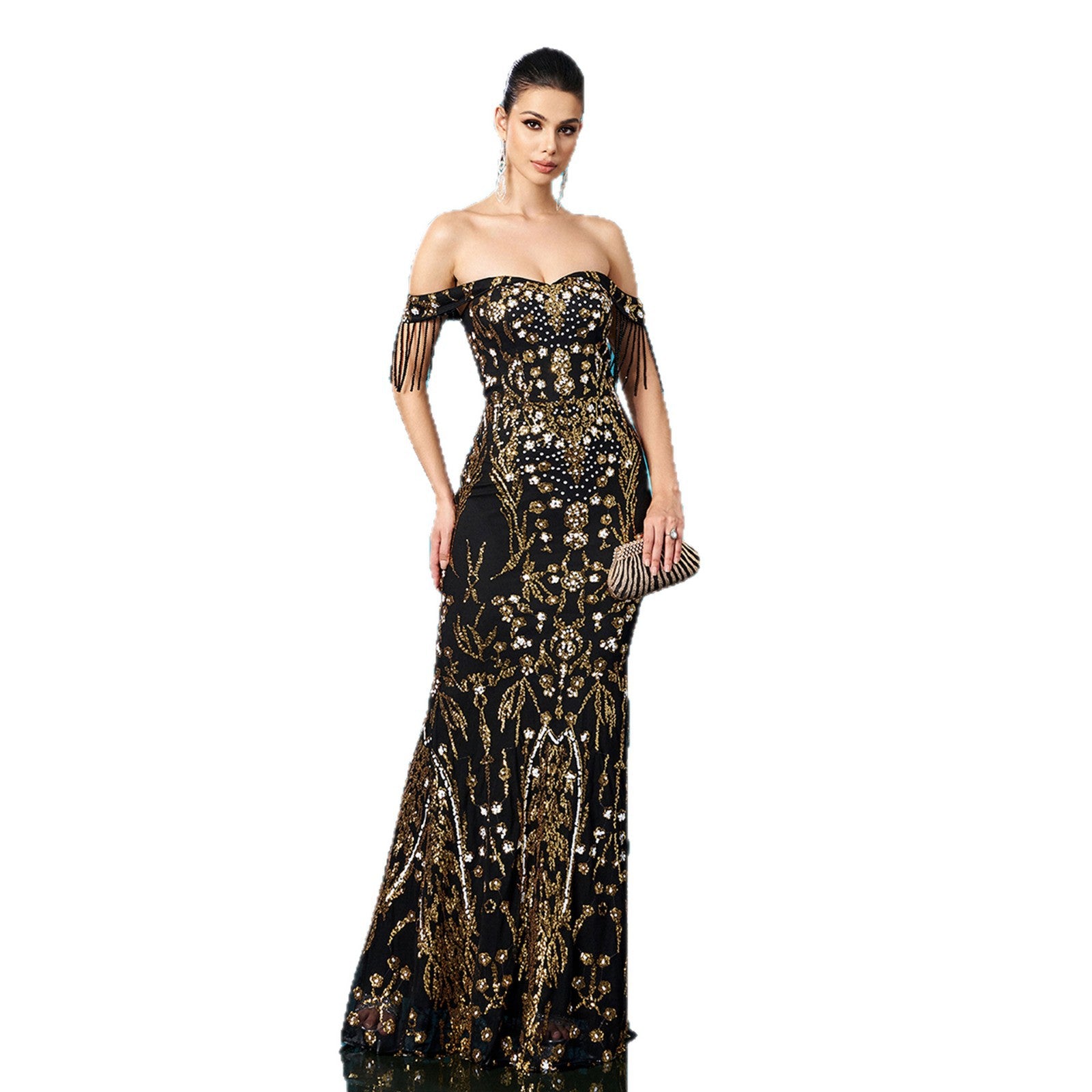 Off-Shoulder Sequin Evening Dress | Mermaid Maxi Dress