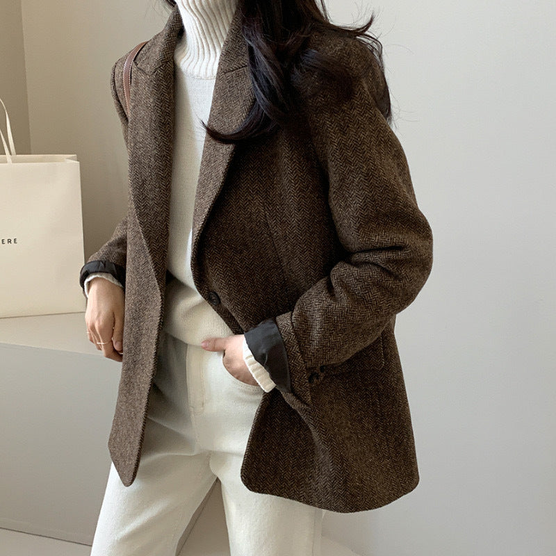 Damen Wollblazer Einfarbig – Elegant, Warm & Zeitlos