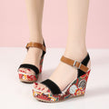 Women's Floral Wedge Sandals | Platform Buckle Summer Shoes