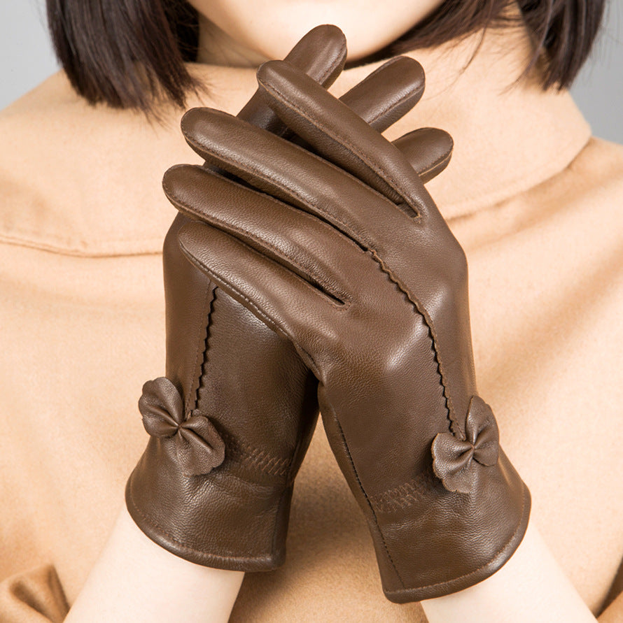 Damen Schafleder Handschuhe mit Schleife – Gefüttert Warm Winter