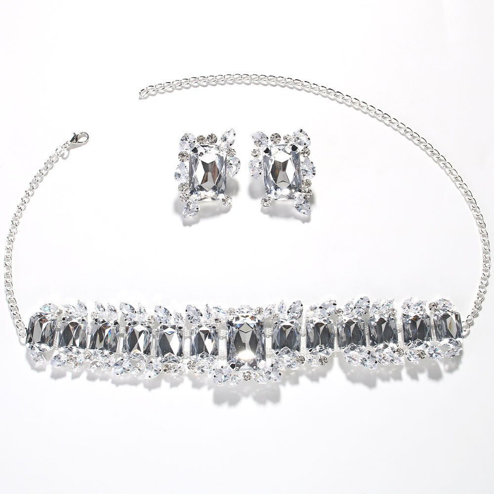 Modern Geometric Crystal Jewelry Set – Necklace & Statement Earrings in Luxury Design